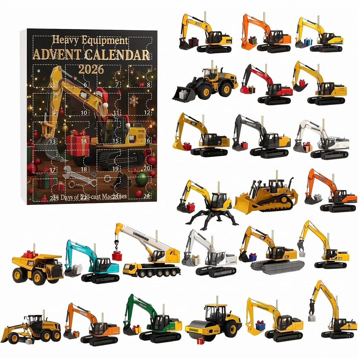 Digger Advent Calendar with 24 Acrylic Construction Vehicle Ornaments 26 cm 2026
