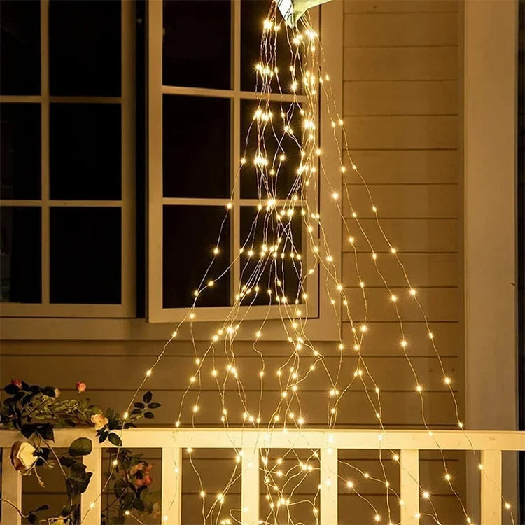 LED Christmas Tree Waterfall Lights with Remote Control – 600 LEDs, 8 Light Modes, Indoor & Outdoor Festive Lighting