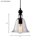 Bell-Shaped Black & Clear Glass Pendant Light – Industrial Design Ceiling Lighting, E26/E27, for Dining Room & Kitchen