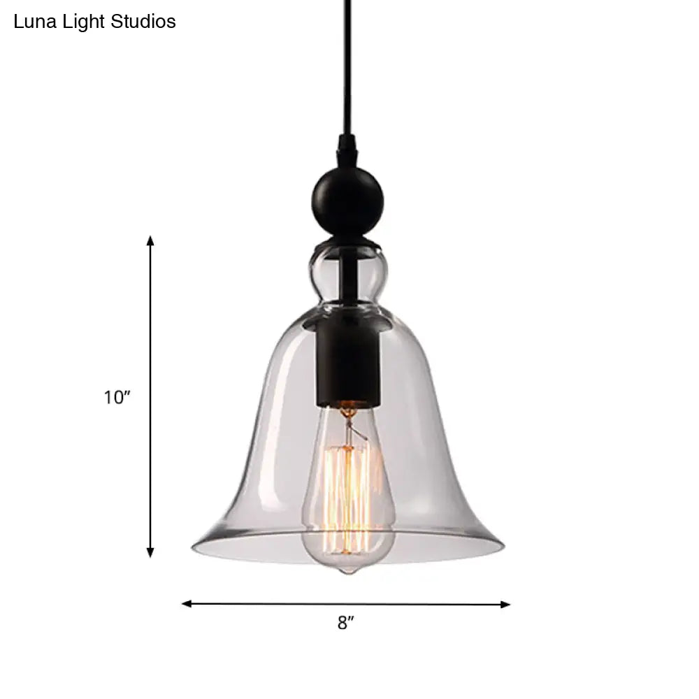 Bell-Shaped Black & Clear Glass Pendant Light – Industrial Design Ceiling Lighting, E26/E27, for Dining Room & Kitchen