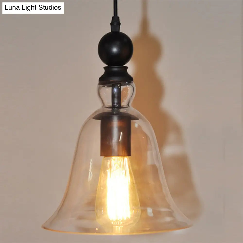 Bell-Shaped Black & Clear Glass Pendant Light – Industrial Design Ceiling Lighting, E26/E27, for Dining Room & Kitchen