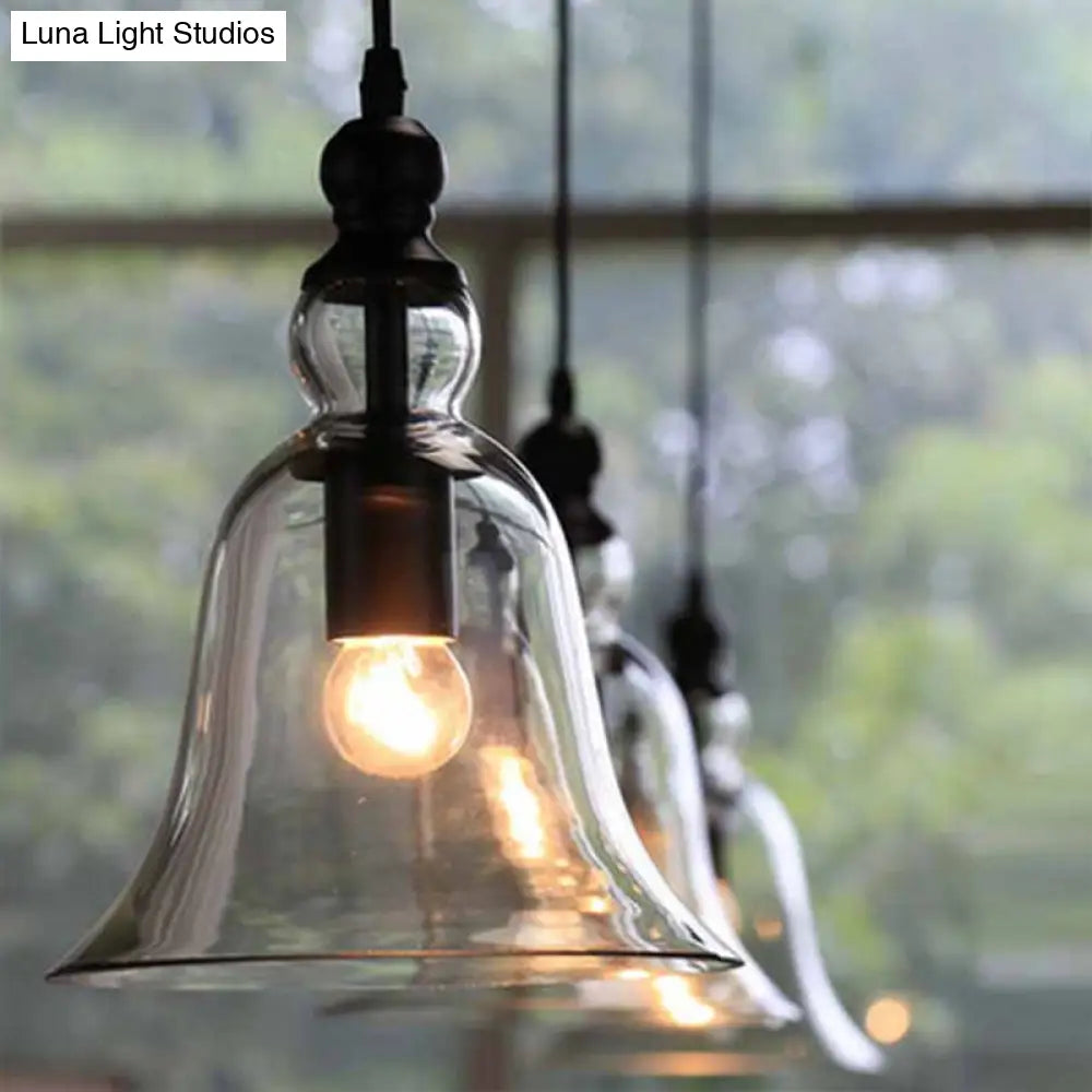 Bell-Shaped Black & Clear Glass Pendant Light – Industrial Design Ceiling Lighting, E26/E27, for Dining Room & Kitchen