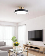 Modern Round Ceiling Light with Gold Detail & Acrylic Diffuser – Minimalist Semi-Flush for Living Room & Bedroom