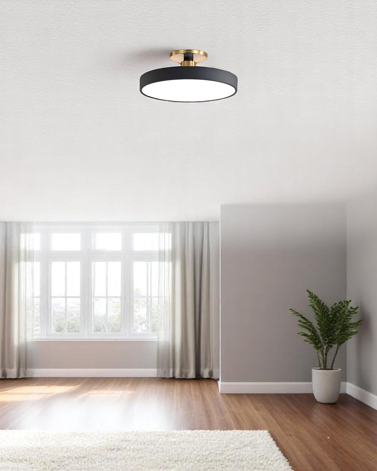Modern Round Ceiling Light with Gold Detail & Acrylic Diffuser – Minimalist Semi-Flush for Living Room & Bedroom