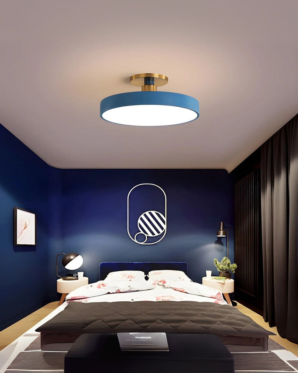 Modern Round Ceiling Light with Gold Detail & Acrylic Diffuser – Minimalist Semi-Flush for Living Room & Bedroom