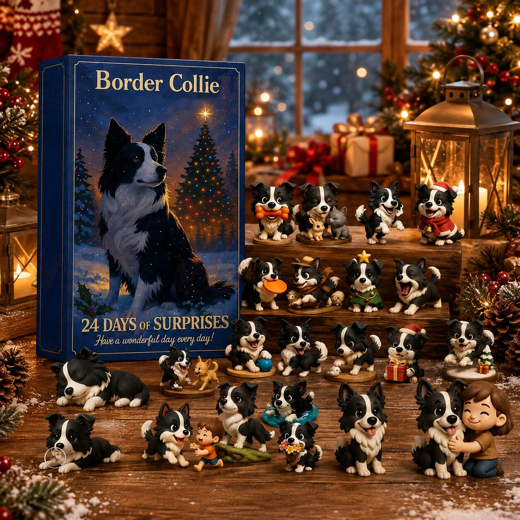 Border Collie Ornament Advent Calendar with 24 Flat Plastic Dog Motifs 2026