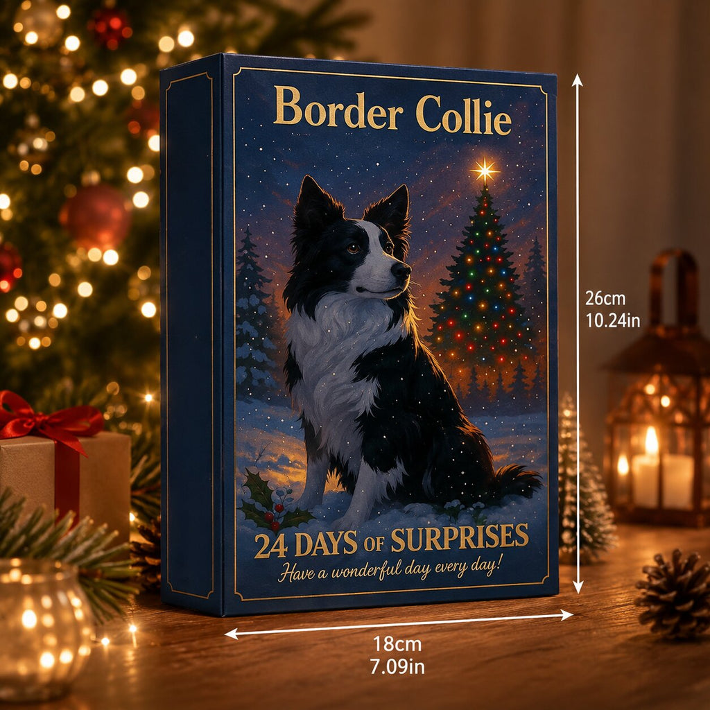 Border Collie Ornament Advent Calendar with 24 Flat Plastic Dog Motifs 2026