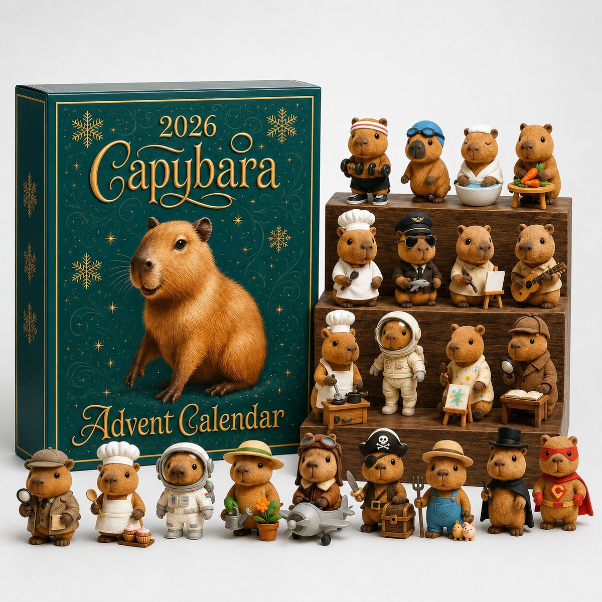 Capybara Advent Calendar with 24 Decorative PVC Capybara Pieces 2026