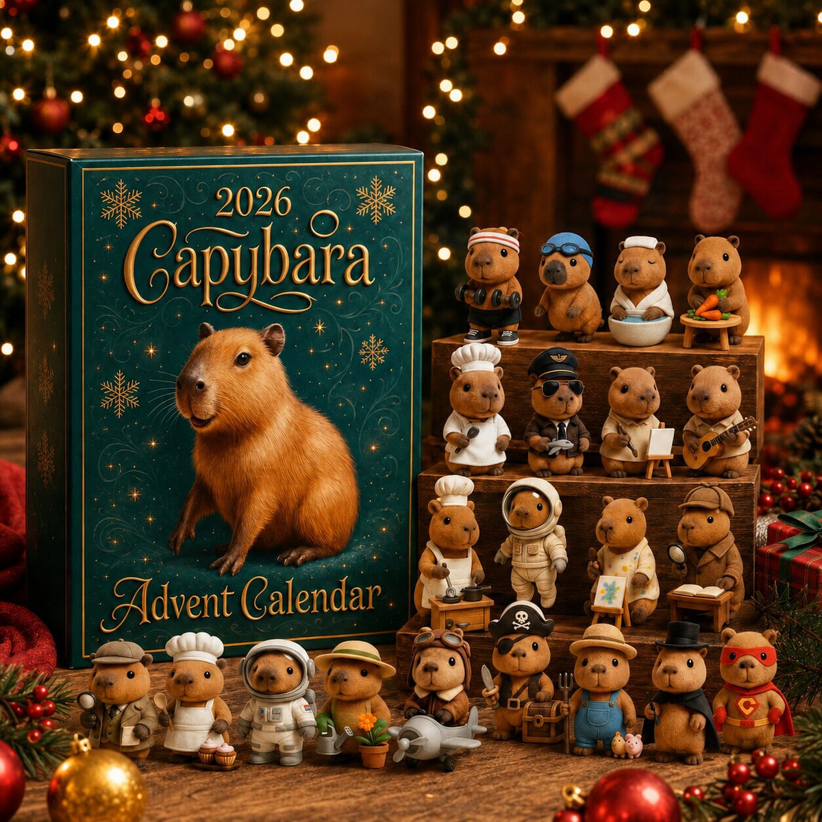 Capybara Advent Calendar with 24 Decorative PVC Capybara Pieces 2026