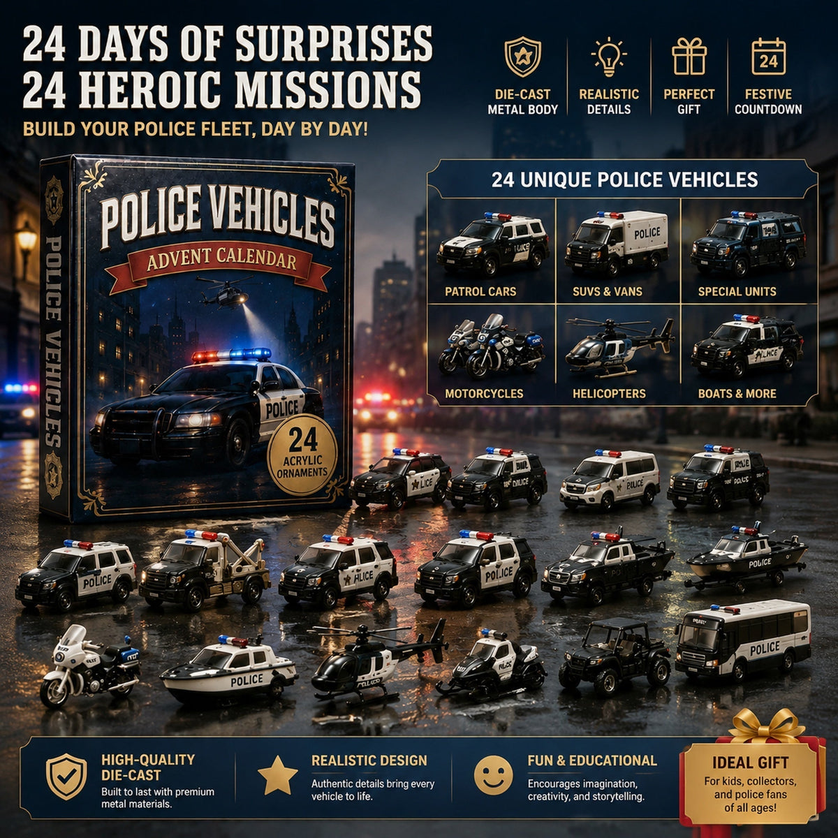 Police Advent Calendar with 24 Toy Police Vehicles 2026