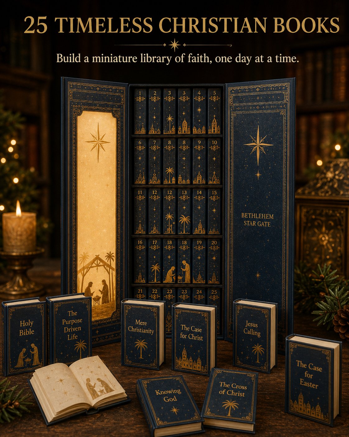 Christian Mini Book Ornament Advent Calendar with 25 Miniature Books 2026