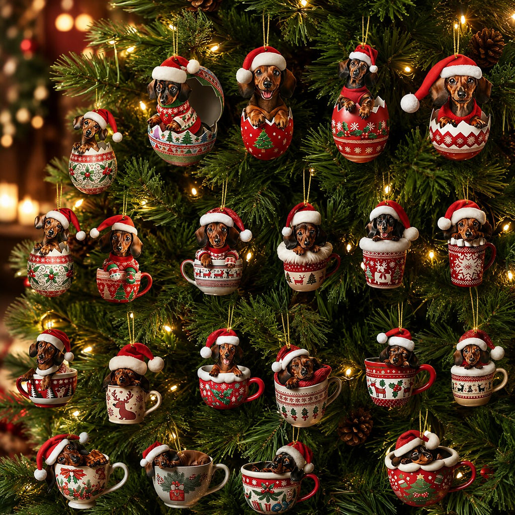 Dachshund Ornament Advent Calendar with 24 Flat Plastic Dachshund Figures 2026