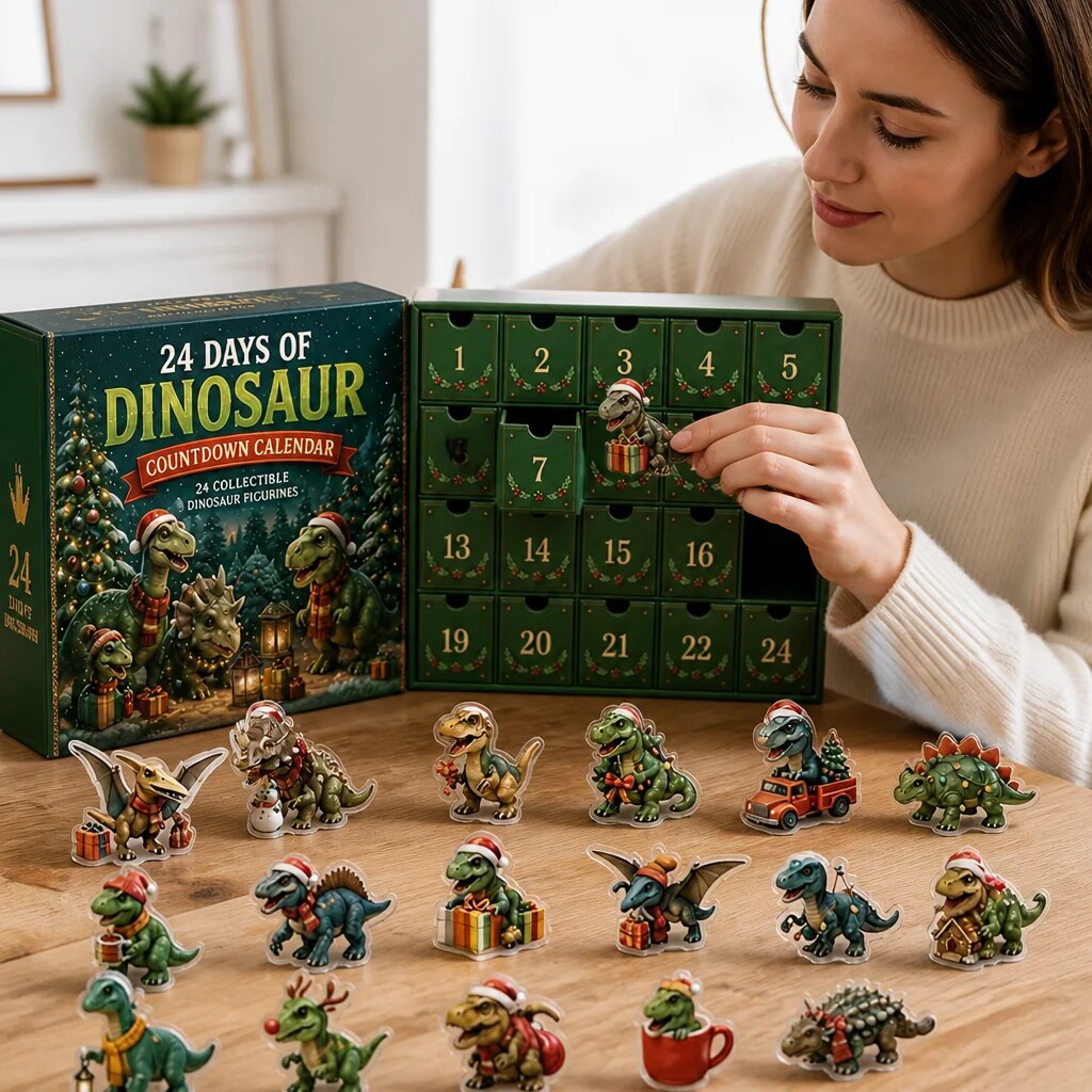 Dino Acrylic Advent Calendar with 24 Flat Dinosaur Figures 2026