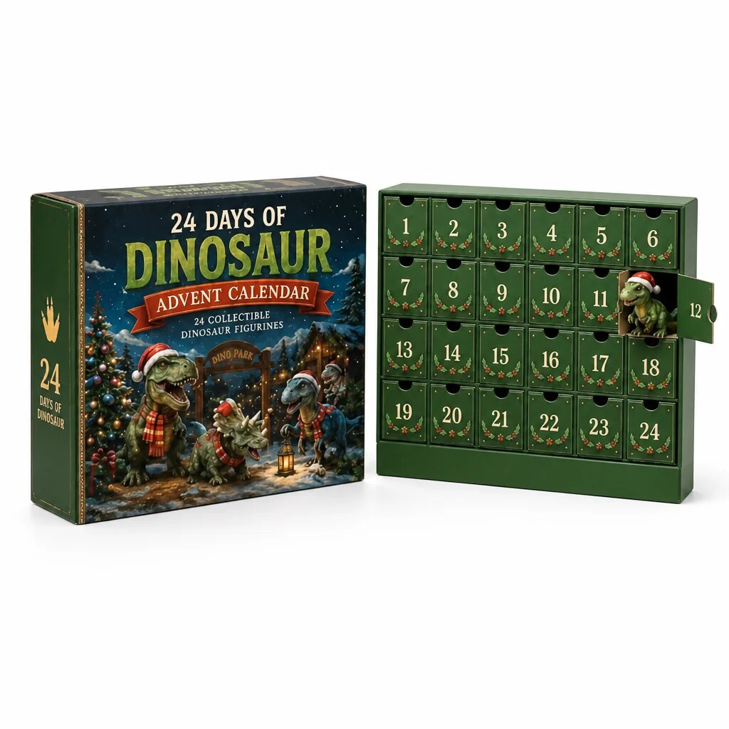 Dino Acrylic Advent Calendar with 24 Flat Dinosaur Figures 2026