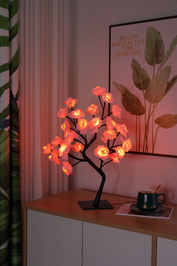 LED Blossom Branch Table Lamp with 24 Flowers, Warm White, 40 cm – Decorative Artificial Flower Mood Light, Battery or USB