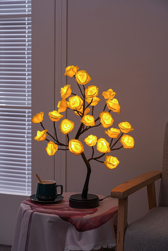 LED Blossom Branch Table Lamp with 24 Flowers, Warm White, 40 cm – Decorative Artificial Flower Mood Light, Battery or USB