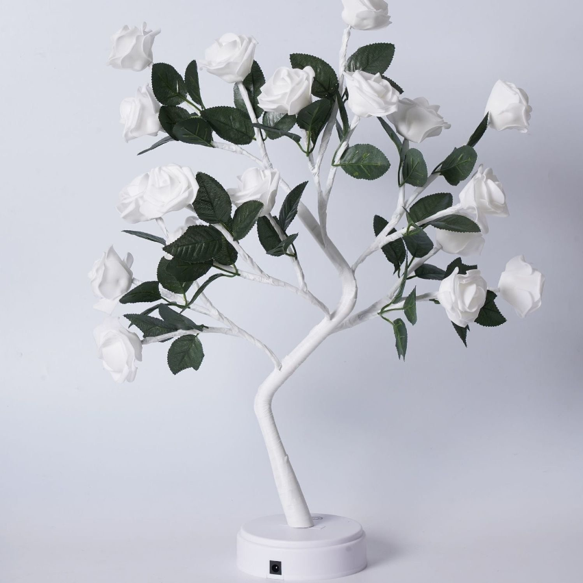 LED Blossom Branch Table Lamp with 24 Flowers, Warm White, 40 cm – Decorative Artificial Flower Mood Light, Battery or USB