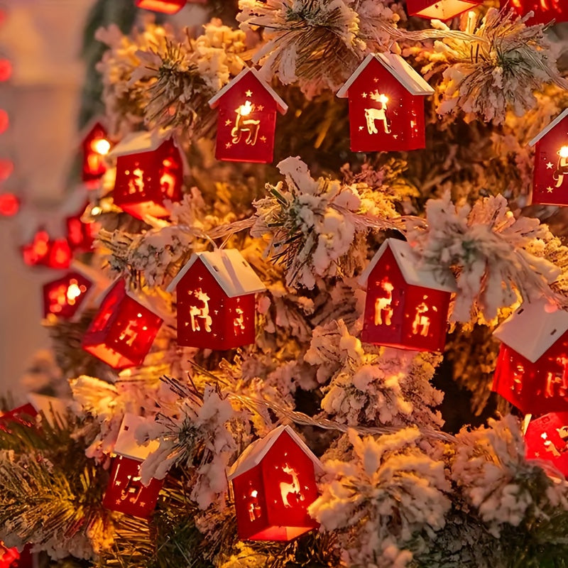 Illuminated Christmas Decoration LED Garland with Houses – Battery-Powered Warm Light, 200 cm, Winter Ambience