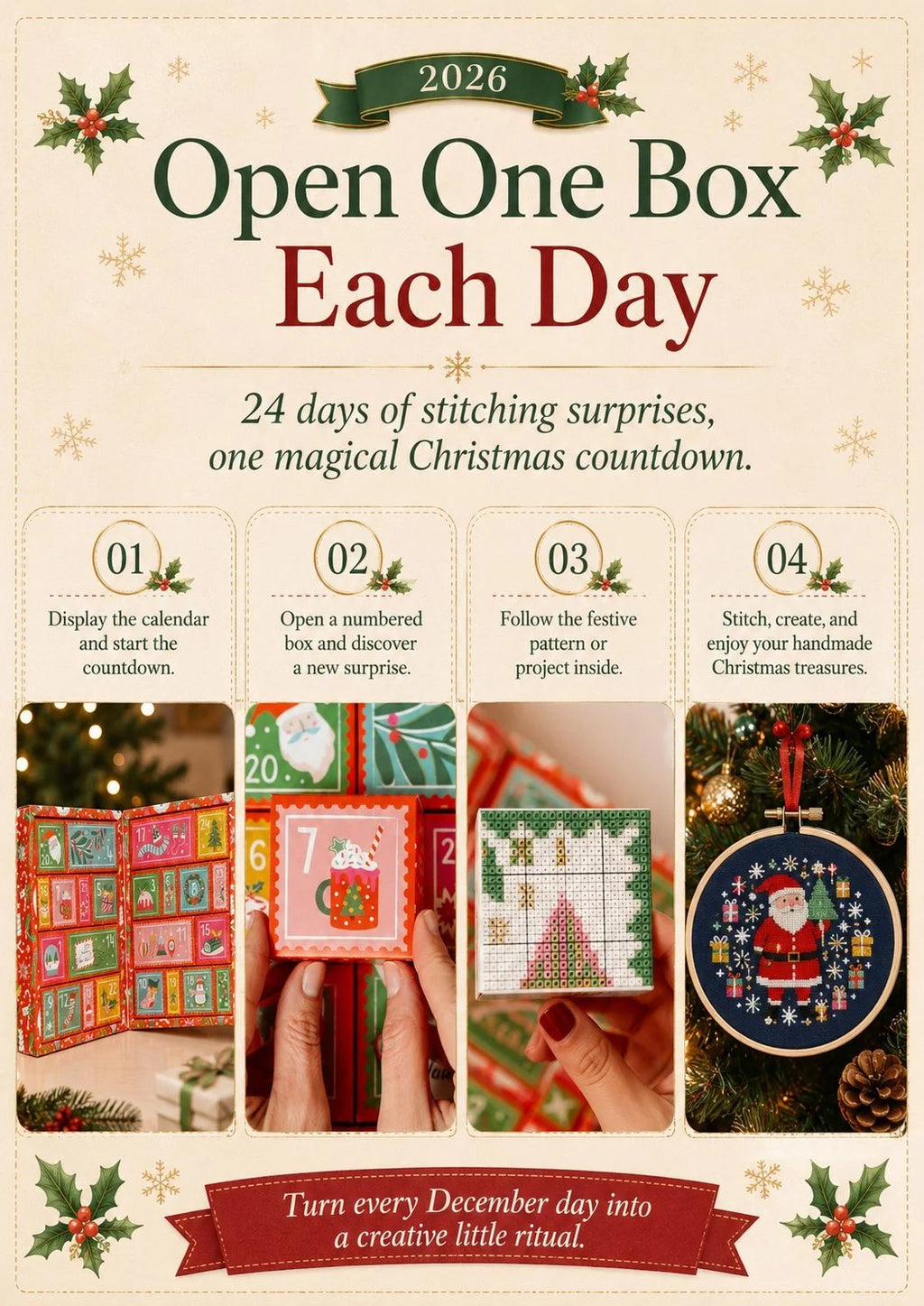 Cross Stitch Advent Calendar with 24 Daily Boxes of Needlework Supplies 2026