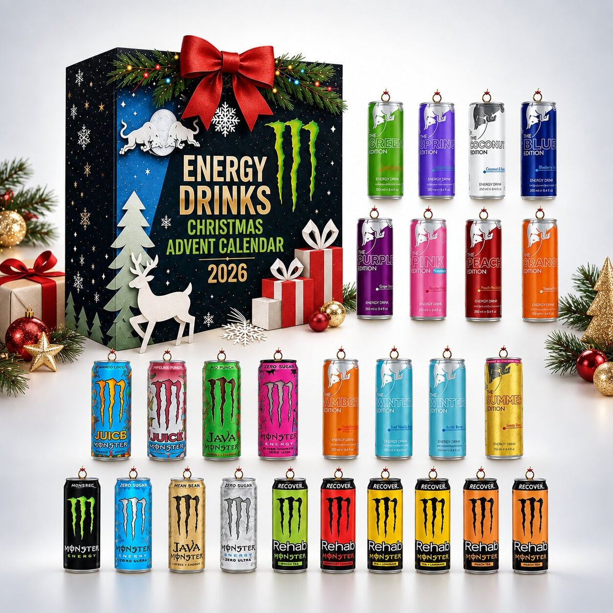 Energy Drink Can Design Advent Calendar with 24 Flat Decorative Pieces 2026