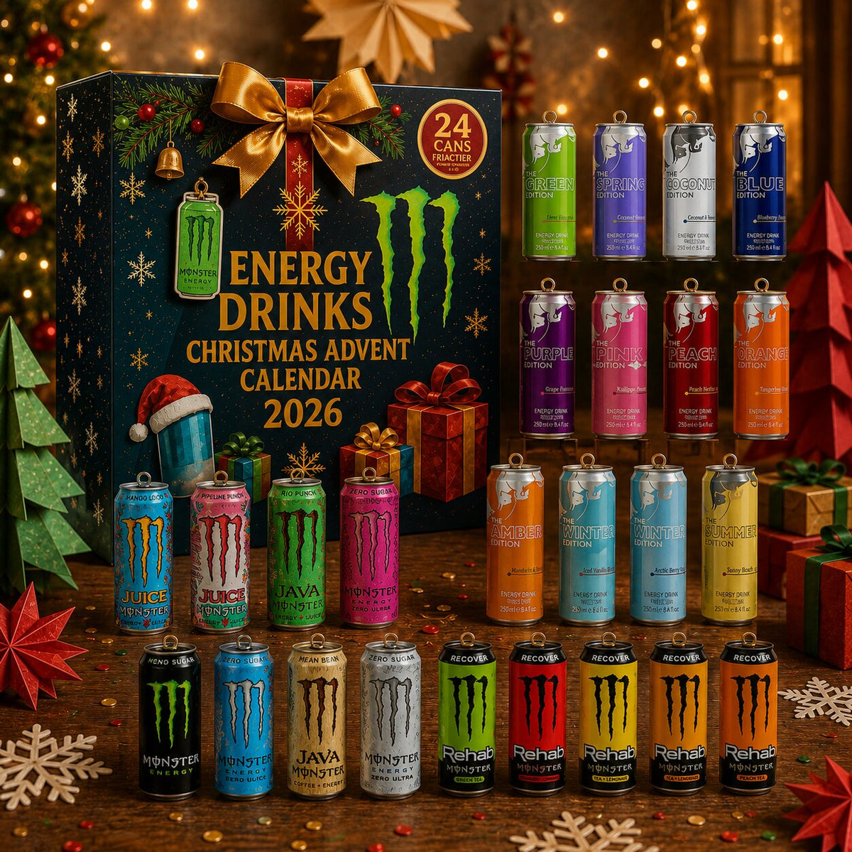 Energy Drink Can Design Advent Calendar with 24 Flat Decorative Pieces 2026