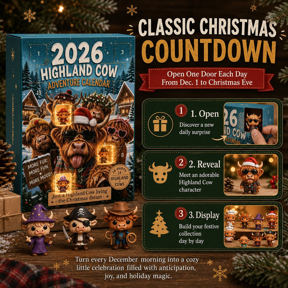 Zottelia | Highland Cow Figure Advent Calendar with 24 PVC Figures 2026