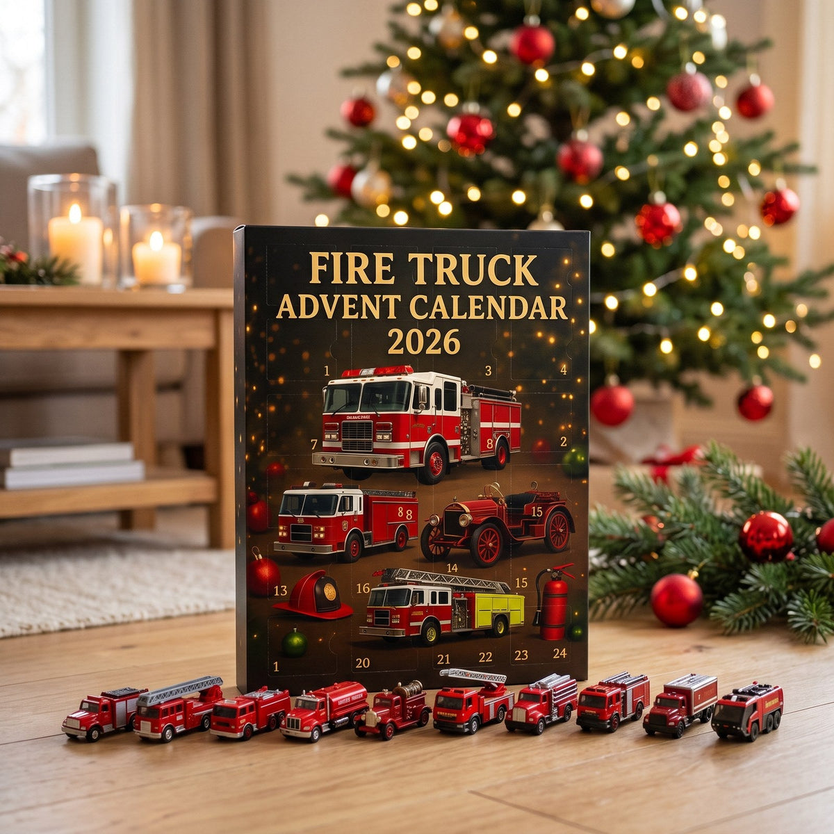 Fire Engine Advent Calendar for Kids with 24 Toy Fire Vehicles 2026