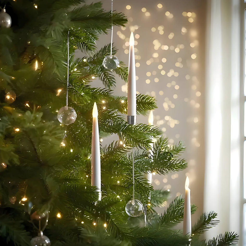 Flickering LED Christmas Tree Candles with Remote Control – Dimmable, Timer, Warm White, Battery-Powered Decoration