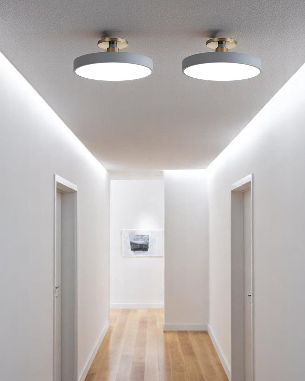 Modern Round Ceiling Light with Gold Detail & Acrylic Diffuser – Minimalist Semi-Flush for Living Room & Bedroom