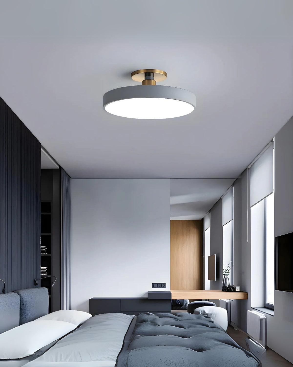 Modern Round Ceiling Light with Gold Detail & Acrylic Diffuser – Minimalist Semi-Flush for Living Room & Bedroom