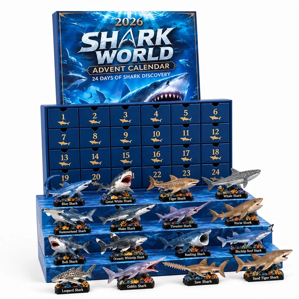 Shark Advent Calendar with 24 Sea Creature Figures, 2D or 3D 2026