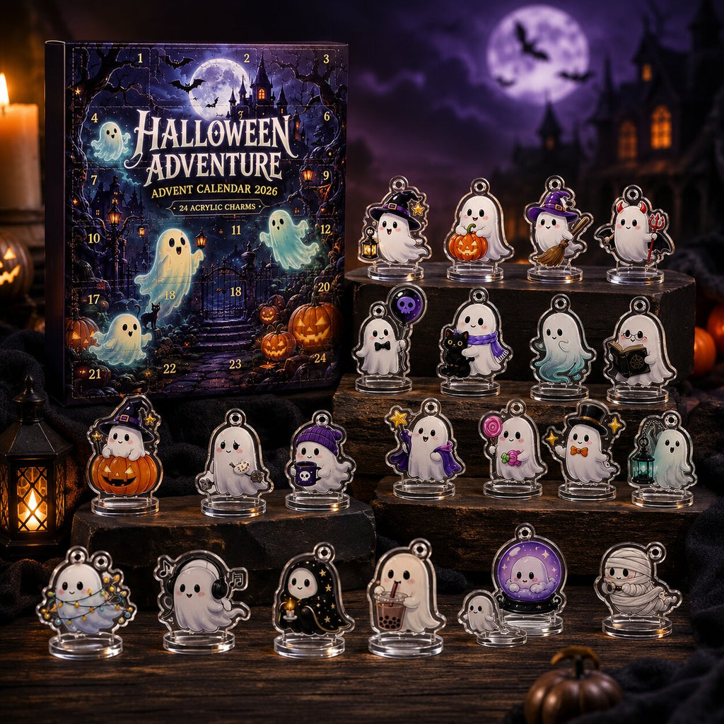 Halloween Countdown Calendar with 24 Flat Plastic Ghost Figures 2026