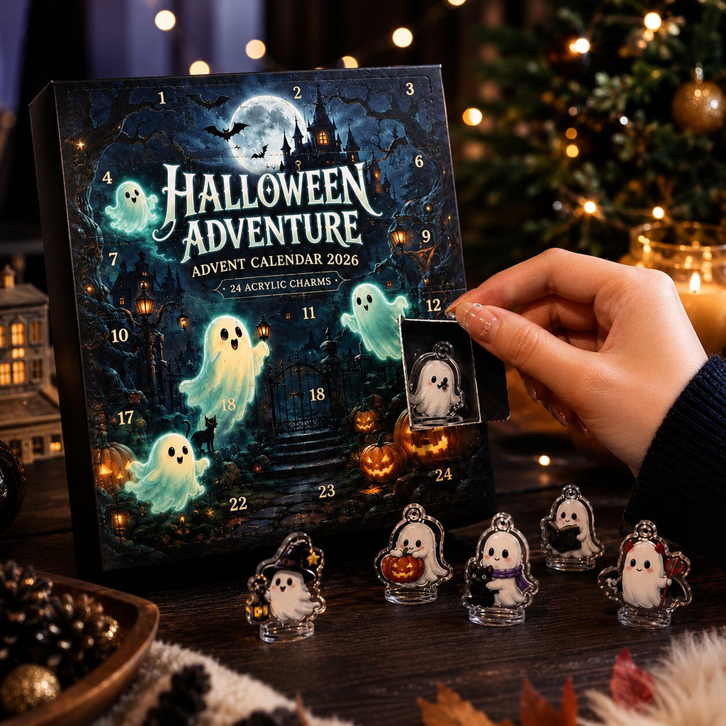 Halloween Countdown Calendar with 24 Flat Plastic Ghost Figures 2026