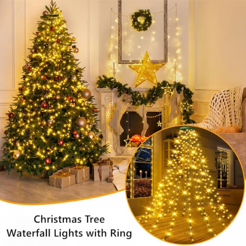 LED Waterfall Christmas Tree Lights – Dimmable Hanging Light Curtain with Remote Control & Timer for the Holidays