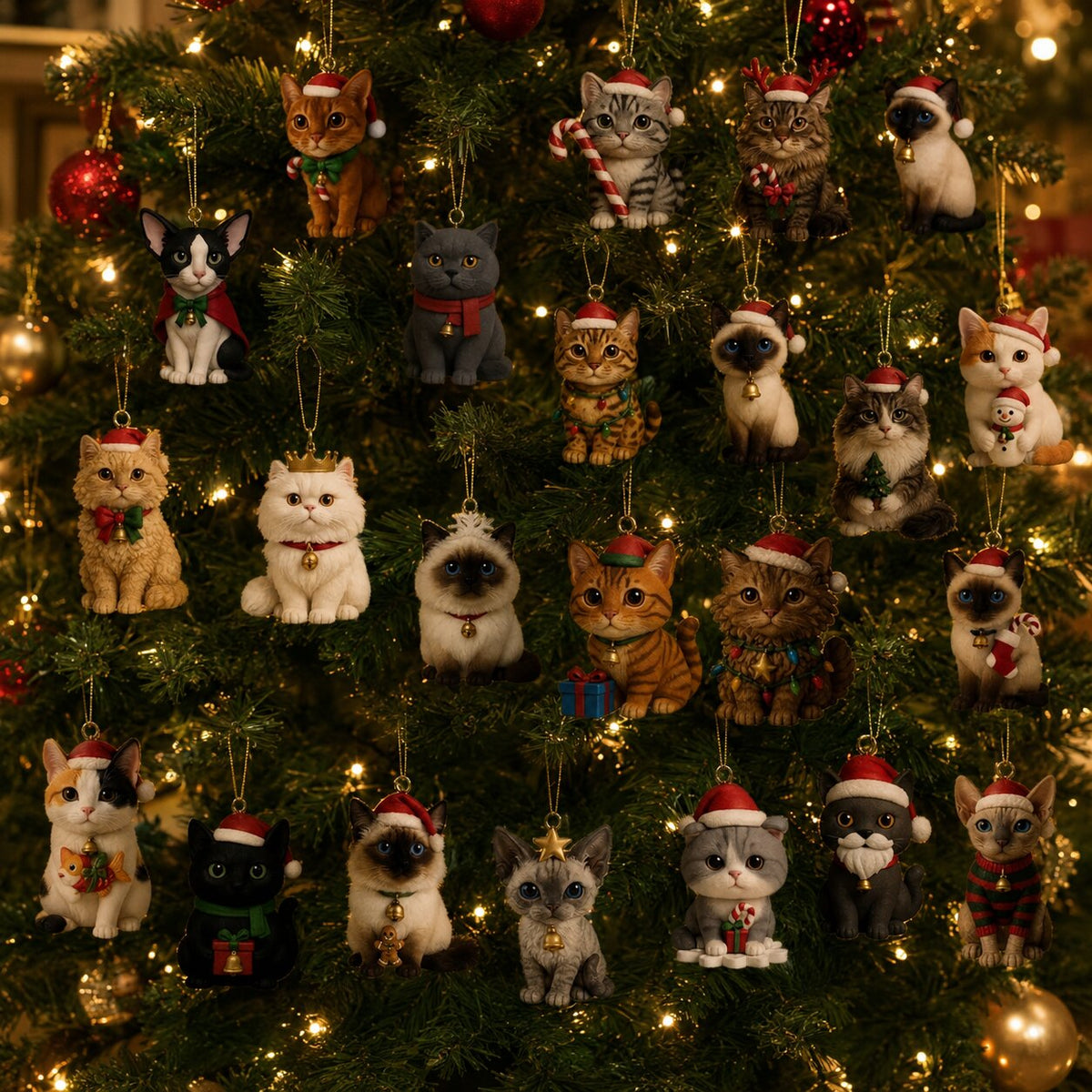 Cat Ornament Advent Calendar with 24 Flat Acrylic-Style Cat Decorations 2026