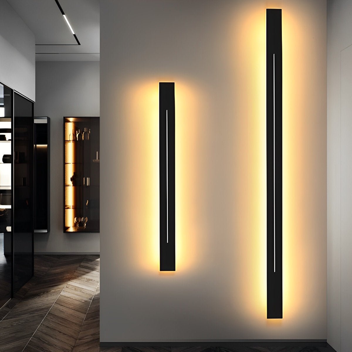Linear LED Strip Wall Light – Black Iron & Acrylic, 60–120 cm, 3 Colour Modes, Minimalist Mirror Accent for Living Room & Bedroom