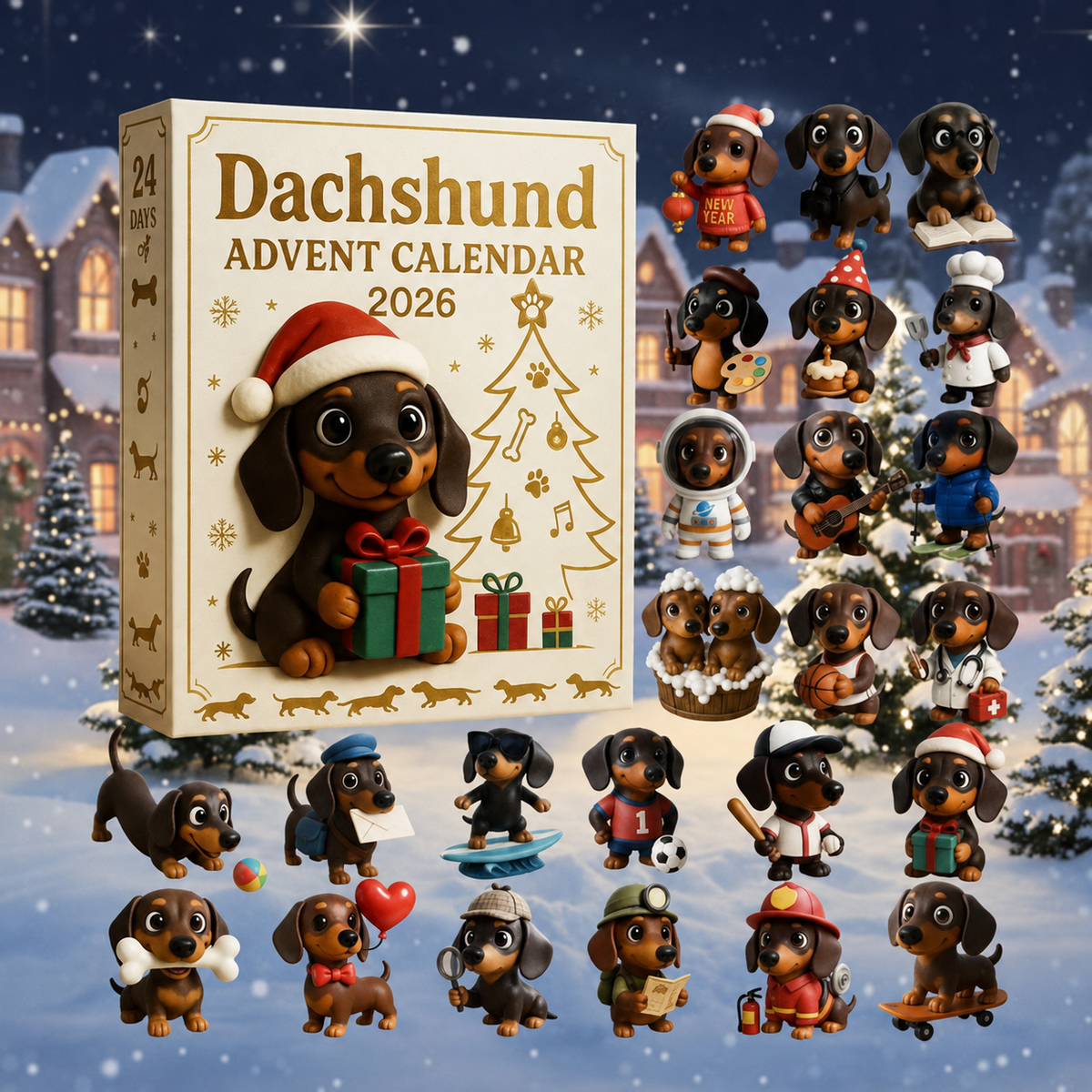 Dachsino | Dachshund Figure Advent Calendar with 24 Collectible Figures