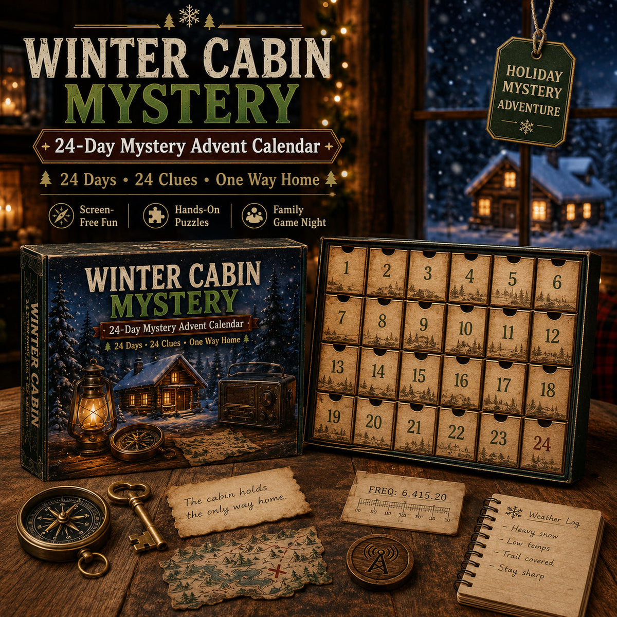 Mystery Puzzle Advent Calendar with 24 Daily Clues and Tasks, 6 Stories 2026