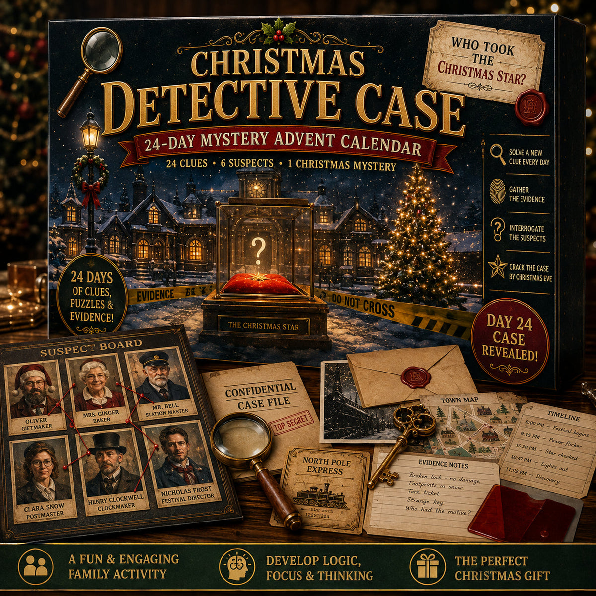 Mystery Puzzle Advent Calendar with 24 Daily Clues and Tasks, 6 Stories 2026