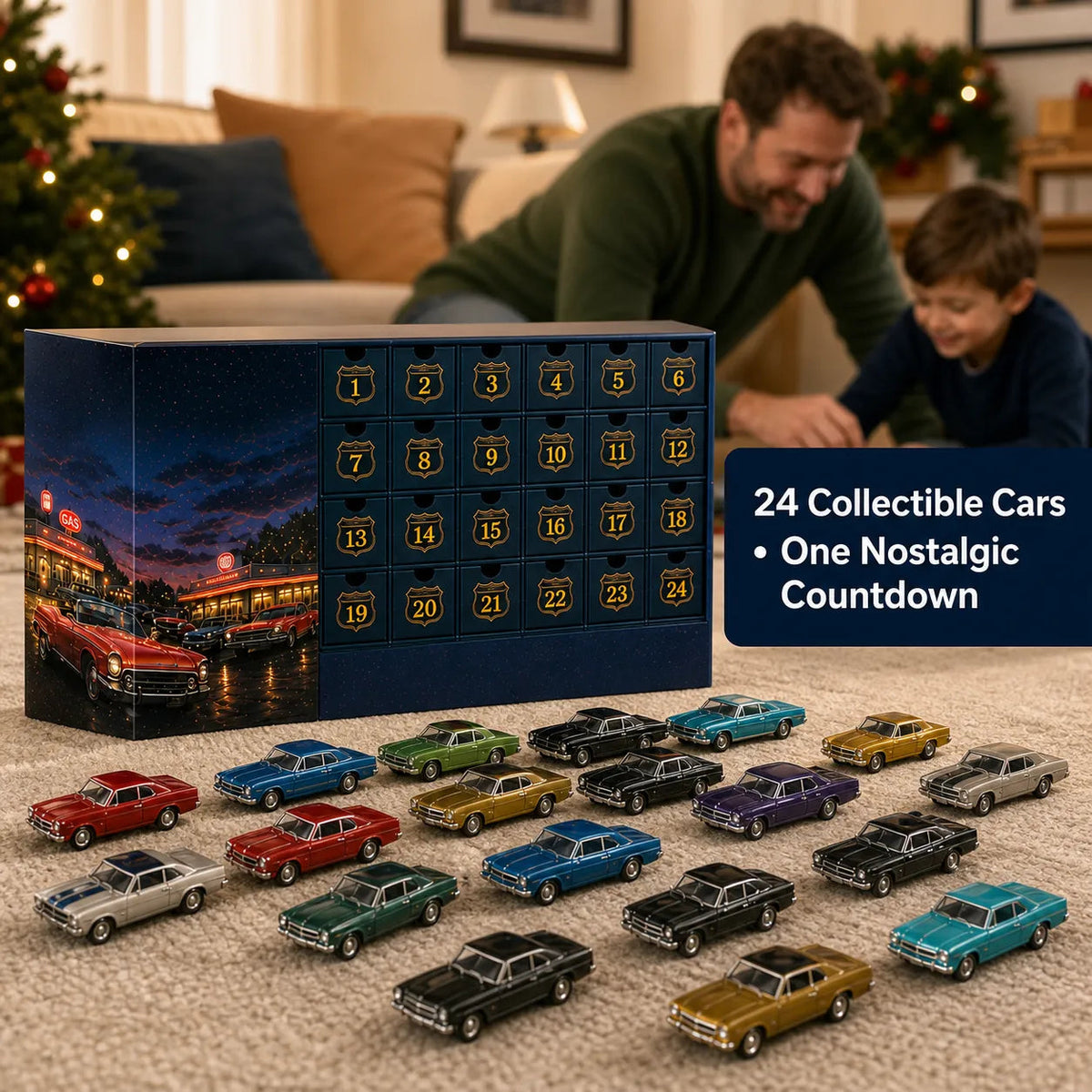 Motrella | Car Advent Calendar with 24 Miniature Classic American-Style Cars