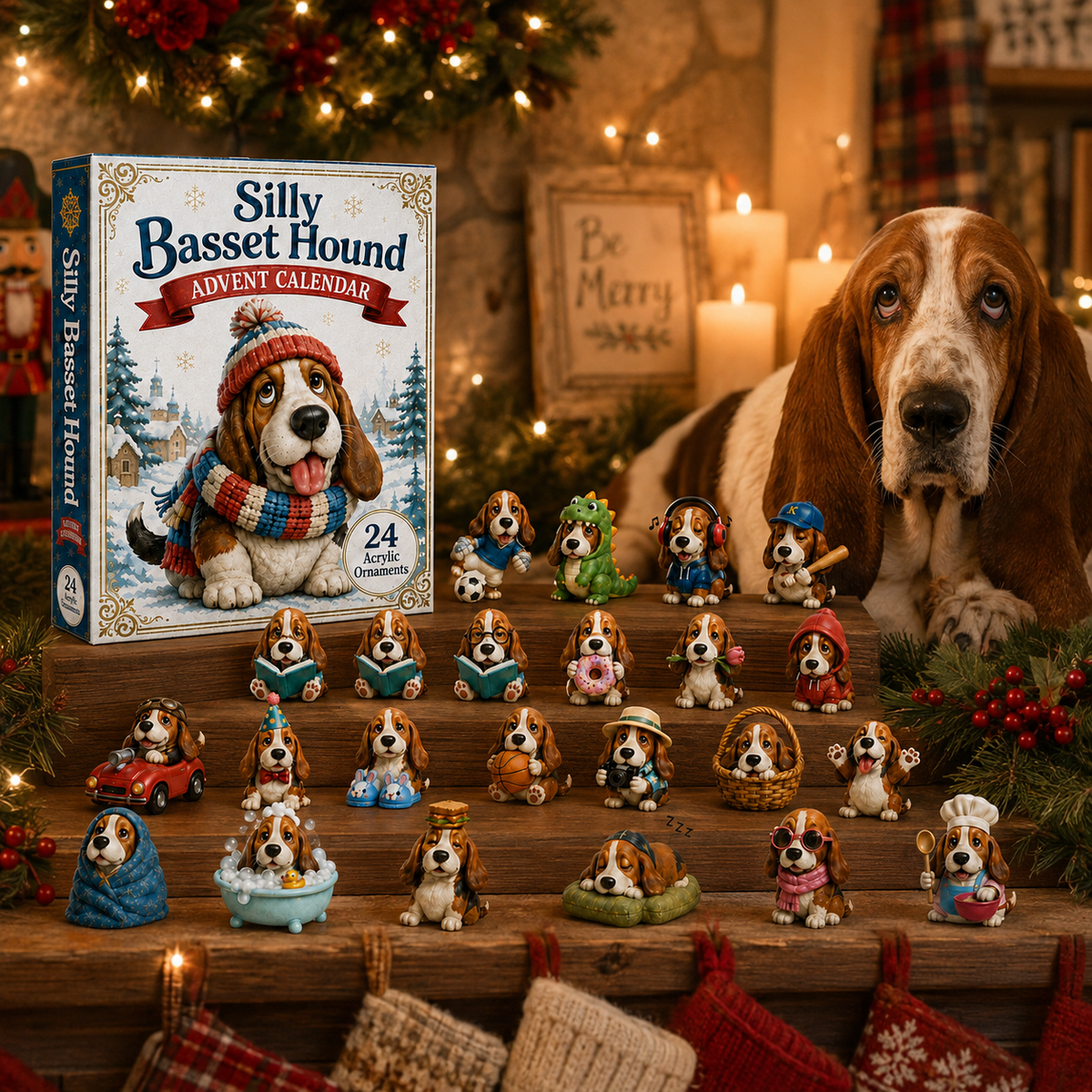 Basset Hound Ornament Advent Calendar with 24 Acrylic Pendants 2026