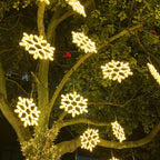 LED Snowflake Hanging Lights – Warm White Outdoor Christmas Lighting for Balcony, Garden & Patio, Decorative Winter Look