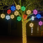 LED Snowflake Hanging Lights – Warm White Outdoor Christmas Lighting for Balcony, Garden & Patio, Decorative Winter Look