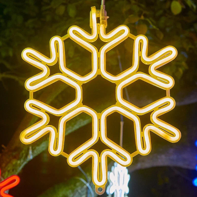 LED Snowflake Hanging Lights – Warm White Outdoor Christmas Lighting for Balcony, Garden & Patio, Decorative Winter Look