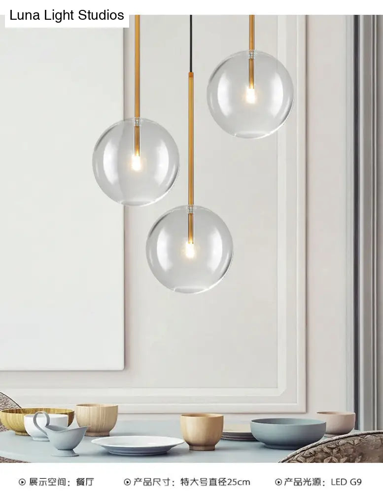 Gold Glass Globe Pendant Light – Minimalist Modern Ceiling Lighting for Living Room & Dining Room