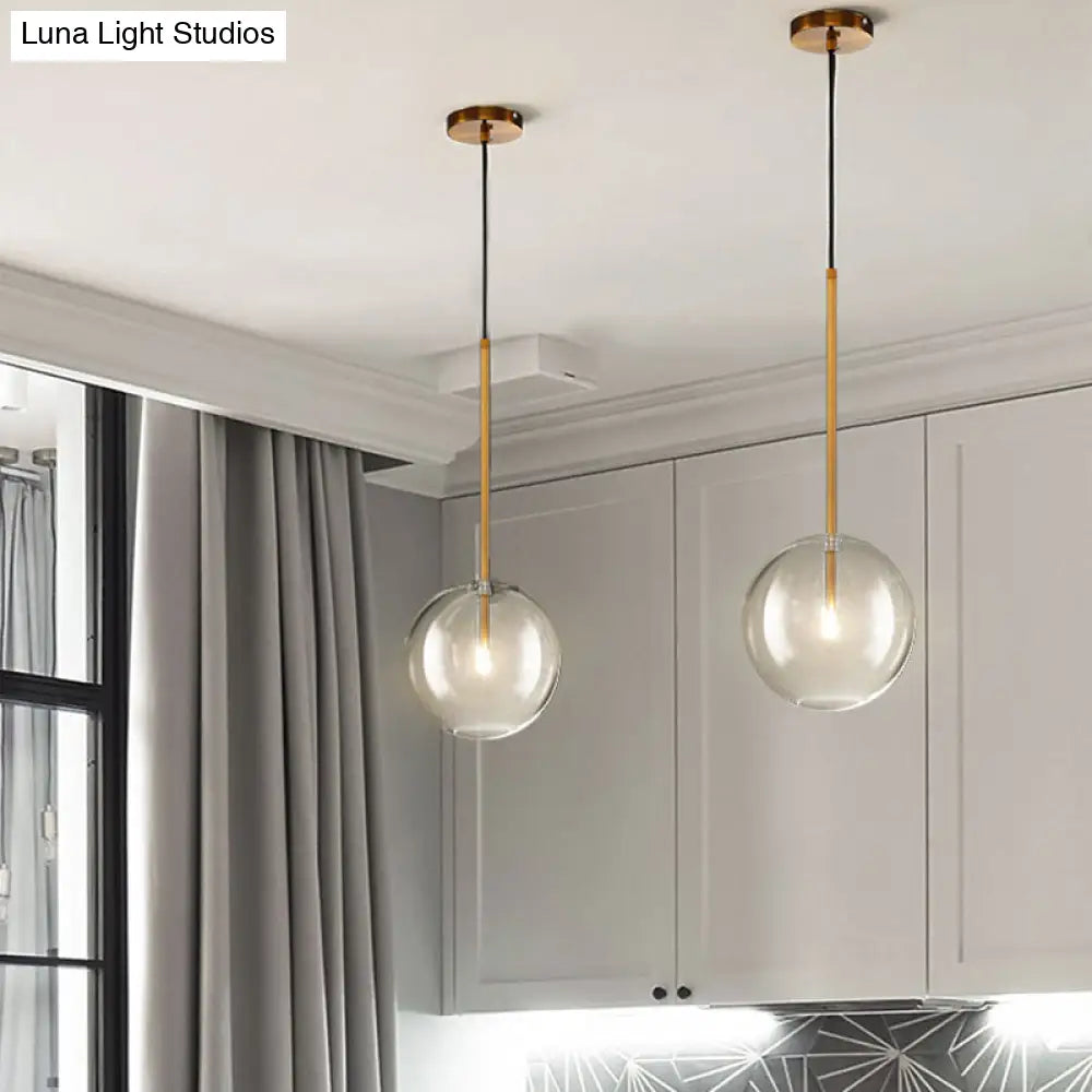 Gold Glass Globe Pendant Light – Minimalist Modern Ceiling Lighting for Living Room & Dining Room