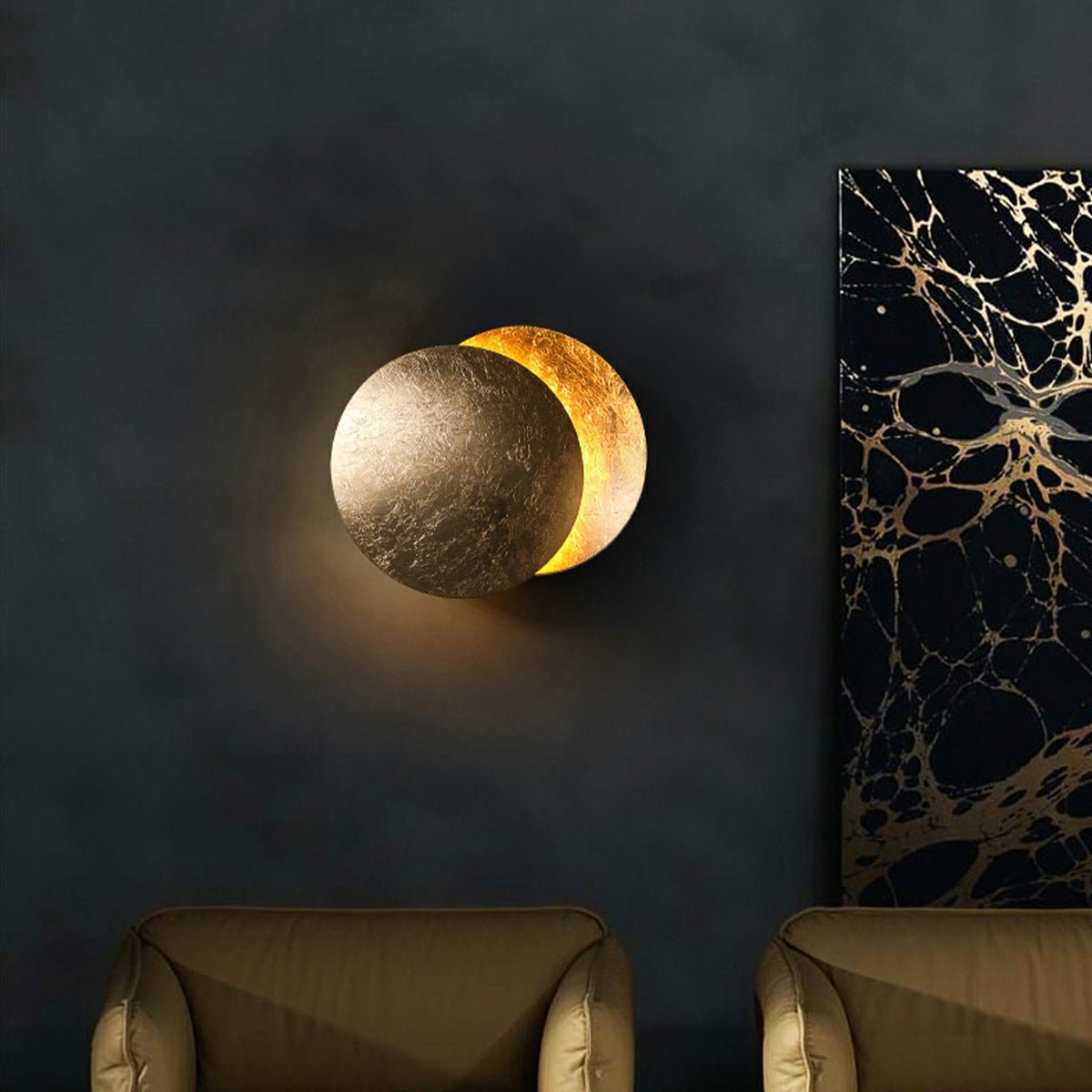 Eclipse Wall Light in Iron & Copper Gold – Artistic Decorative Moon Lamp for Living Room, Bedroom & Hallway