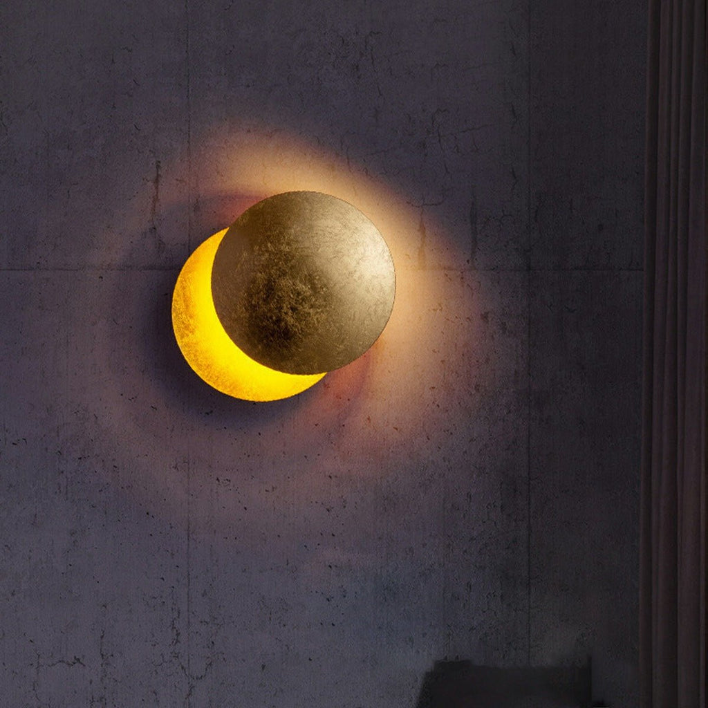 Eclipse Wall Light in Iron & Copper Gold – Artistic Decorative Moon Lamp for Living Room, Bedroom & Hallway