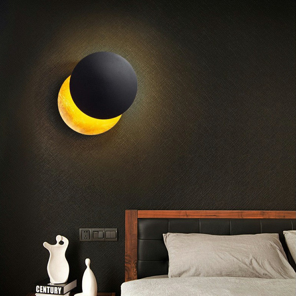 Eclipse Wall Light in Iron & Copper Gold – Artistic Decorative Moon Lamp for Living Room, Bedroom & Hallway