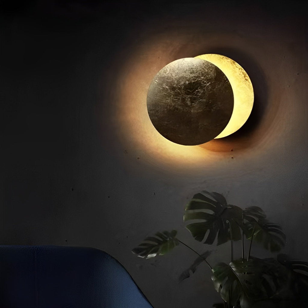 Eclipse Wall Light in Iron & Copper Gold – Artistic Decorative Moon Lamp for Living Room, Bedroom & Hallway